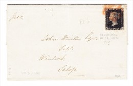 SG #1 - One Penny Black  Auf Brief 20.7.1840 Nach Salop - Briefe U. Dokumente