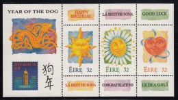 Ireland MNH Scott #917a Souvenir Sheet Of 3 Greeting Face In Sun, Flower, Heart - Year Of The Dog - Unused Stamps