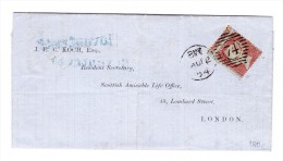 Vorgedrückter Versicherungs Brief  1 Penny Rot Leicester 1854 Nach London - Starke Verzähnung - Covers & Documents