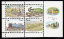 Ireland MNH Scott #584a Souvenir Sheet Of 4 Locomotives: Princess, Macha, Kestrel, Link-Hoffman Railcar - Neufs