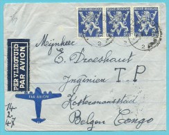 683A (Leeuw/Lion) Op Brief Per Luchtpost (par Avion) Met Stempel GENTBRUGGE Naar Congo-Belge - Lettres & Documents