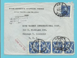 683A+748(Leeuw/Lion) Op Brief Per Luchtpost (par Avion) Met Stempel LIEGE Naar Congo-Belge, +stempel TROUVE A LA BOITE - Lettres & Documents