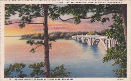 Sunset On Lake Hamilton Showing Bridge On Highway 7 Leading Into Hot Springs National Park Arkansas 1941 - Hot Springs