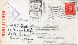AUSTRALIE LETTRE CENSUREE POUR L'ANGLETERRE 1942 - Cartas & Documentos