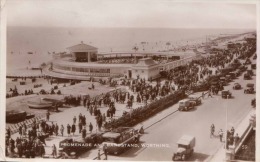 WORTHING (Sussex) - Promenade And Bandstand, Alte Autos, Belebte Strasse, Gel.1936 Von Worthing Nach Geneve - Worthing