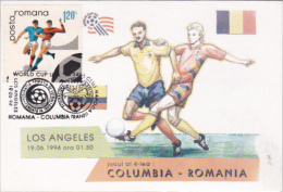 USA'94 SOCCER WORLD CUP, COLUMBIA- ROMANIA GAME, CM, MAXICARD, CARTES MAXIMUM, 1984, ROMANIA - 1994 – États-Unis