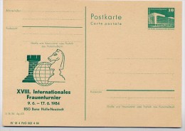 DDR P84-25-84 C80 Postkarte Zudruck SCHACH FRAUENTURNIER Halle-Neustadt 1984 - Postales Privados - Nuevos