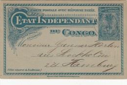 Congo, Carte Postale Avec Rèponse Payèe. Etat Indipendant Du Congo To Hamburg 1899 - Covers & Documents