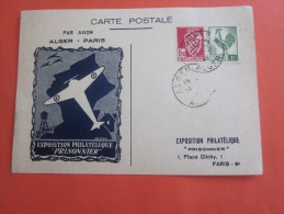 Fevrier 1946 Exposition Philatélique Prisonnier >vol Avion Alger Paris Carte Postale Timbres  178/219 Algerie  > P - Covers & Documents