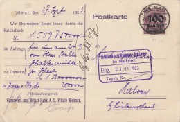 DR Karte EF Minr.289b Weimar 27.9.23 Geprüft - Lettres & Documents