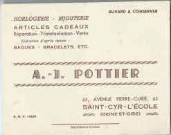 Horlogerie /Bijouterie / AJ Pottier / Saint Cyr L'Ecole  / Seine Et Oise / Vers 1945-1955    BUV123 - H