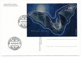 SUISSE - Bloc-Feuillet "Plecotus Auritus" Sur CP - Zürich 2012 + Carte Postale Vierge Concordante. - Bats