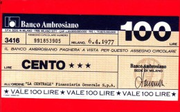 MINIASSEGNI - BANCO AMBROSIANO - L. 100 - Nuovo - FdS - LA CENTRALE Finanziaria Generale Spa - [10] Cheques Y Mini-cheques