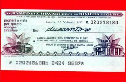 MINIASSEGNI - BANCO DI CHIAVARI E DELLA RIVIERA LIGURE - L. 200 - Nuovo - FdS - - [10] Checks And Mini-checks