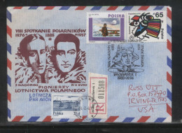 POLAND 1988 8TH POLAR PHILATELISTS MEETING REGISTERED COVER WLOCLAWEK POLAR FLIGHT PIONEERS BYRD NAGORSKI - Poolreizigers & Beroemdheden