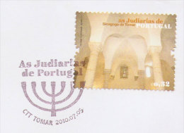 Portugal Quartiers Juifs FDC Voyagé Cachet Menorah Synagogue Tomar 2010 Jewish Quarters Judaica Tomar Synagogue Used FDC - Judaisme