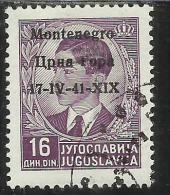 MONTENEGRO 1941 OVERPRINTED SOPRASTAMPATO DI JUGOSLAVIA 16 D USED - Montenegro