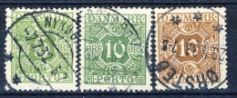 ##C2715. Denmark 1922-30. Postage Due. 3 Items: Michel 13, 20, 22. Cancelled(o) - Strafport