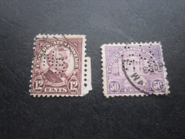 2 Timbres:US Postage USA United States Of America Perforé Perforés Perfin Perfins Stamp Perforated PERFORE  >Trés Bien - Perforados