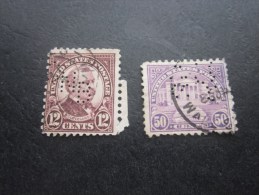 2 Timbres:US Postage USA United States Of America Perforé Perforés Perfin Perfins Stamp Perforated PERFORE  >Trés Bien - Perfins