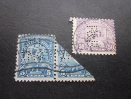 2,5Timbres:US Postage USA United States Of America Perforé Perforés Perfin Perfins Stamp Perforated PERFORE  >Trés Bi - Perfin