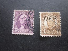 2 Timbres:US Postage USA United States Of America Perforé Perforés Perfin Perfins Stamp Perforated PERFORE  >Trés Bien - Perforados