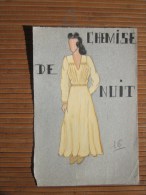 Dessin Peint à La Gouache (original Réalisé 1941 élève Cours Supé 2é A Thème:mode Féminine Chemise De Nuit - Radierungen