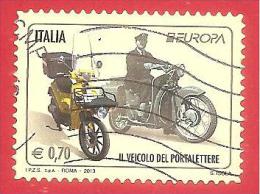 ITALIA REPUBBLICA USATO - 2013 - Europa - Motocicli Usati Per Servizio Postale - Veicolo Portalettere - € 0,70 - S. 3390 - 2011-20: Gebraucht