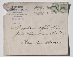 Enveloppe De PLOMBERIE Charles KERRES à BRUXELLES Vers M. Frère, IMPRIMEUR à HAM-SUR-HEURE, 1912 - Straßenhandel Und Kleingewerbe