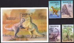 MALDIVES, Prehistoire, Animaux Prehistoriques, (Yvert 1501/04+BF226 )  MNH, Neuf Sans Charniere - Vor- U. Frühgeschichte