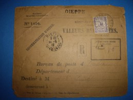 Dieppe 1912 Taxe  Valeur Impayees A Percevoir  Enveloppe - 1960-.... Storia Postale