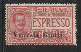 OCCUPAZIONI ITALIANE VENEZIA GIULIA 1919 ITALY OVERPRINTED SOPRASTAMPATO ITALIA ESPRESSO 25 CENTESIMI MNH FIRMATO SIGNED - Vénétie Julienne