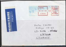 FRANCE Lettre Brief Postal History Envelope Air Mail FR 002 ATM Automatic Stamps Birds - Covers & Documents