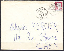 Lettre Cachet HEXAGONAL  De  CARPIQUET  Calvados Le 31 10 1960  Mne De DECARIS   Entete  PUBLICITAIRE Au Verso - 1960 Marianne Van Decaris