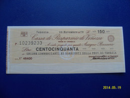 MINIASSEGNI  CASSA DI RISPARMIO DI  VENEZIA  FDS   22/NOVEMRE/1976 - [10] Checks And Mini-checks