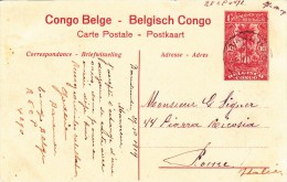 Congo Belga Su Intero Postale Viagg. Per Roma 1919 - Cartas & Documentos