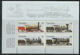 CANADA 1984 TRAINS ENGINES LOCOMOTIVES STAMP NATIONAL PHILATELIC EXIBITION MONTREAL TRENI LOCOMOTIVE SHEET FOGLIETTO MNH - Blokken & Velletjes