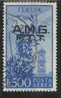 TRIESTE A 1948 AMG - FTT ITALIA ITALY OVERPRINTED POSTA AEREA CAMPIDOGLIO LIRE 500 USATO USED - Poste Aérienne