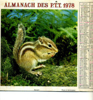 ALMANACH DES PTT 1978  OISEAU MERLE METALLIQUE ET ECUREUIL - Formato Grande : 1971-80