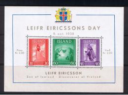RB 986 - Iceland 1938 MNH Miniature Sheet - Leifr Eiricssons Day - Blokken & Velletjes