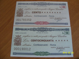 MINIASSEGNI  IL BANCO DI SANTO SPIRITO  FDS (2 PEZZI)  100  150  LIRE  - CONFESERCENTI - ROMA - [10] Chèques