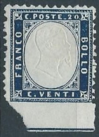 1862 REGNO EFFIGIE 20 C VARIETà NON DENTELLATO BASSO SENZA GOMMA - ED368 - Neufs