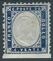 1862 REGNO EFFIGIE 20 CENT VARIETà NON DENTELLATO IN BASSO MH * - ED368 - Ungebraucht