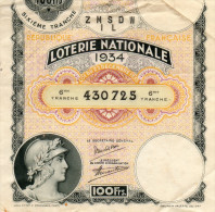 - BILLET De Loterie Nationale 6e Tranche, 100 Frs 1934 - 184 - Billets De Loterie