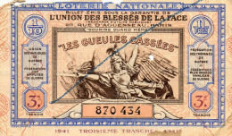 - BILLET De Loterie Nationale 1/10  3e Tranche, 11 Frs 1941 - 186 - Billets De Loterie