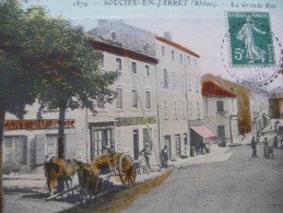 CPA Soucieu En Jarret. Rhône. La Grande Rue. Rue Animée, Restaurant - Otros & Sin Clasificación