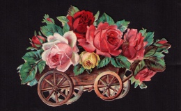 Rare Découpi Fin XIXe Siècle, Brouette De Roses - Bloemen