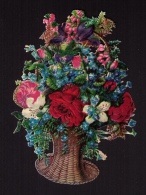 Découpi Fin XIXe Siècle, Cacao Payraud, Superbe Panier De Fleurs (roses, Myosotis, Violettes, Etc.) - Flowers