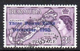 Bermuda 1953 Three Power Talks 25¼mm Overprint 3d Value, Fine Used (A) - Bermuda