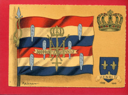 CARTE COLORISEE 1954 ETENDARD DE HENRI IV 1589 1610 SERIE ORIFLAMME BANNIERE FANION DRAPEAU DE FRANCE DESSIN LEROUX - Flags